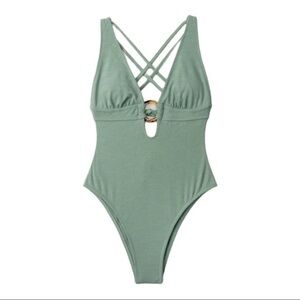 CUPSHE Green O-Ring Double Crisscross One Piece Swimsuit